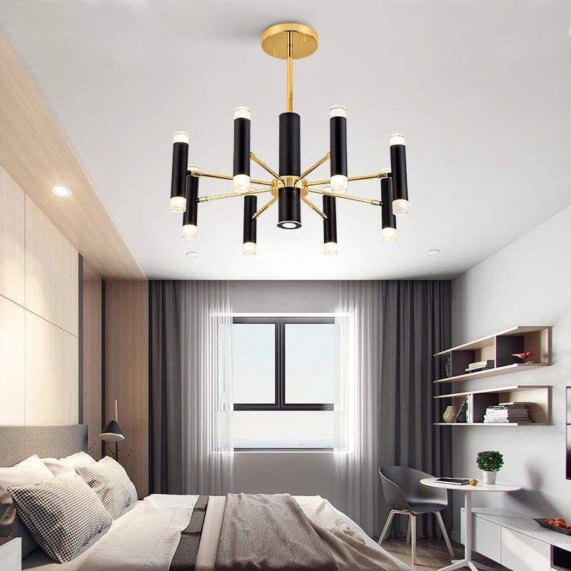 Modern Metal Radial Hanging Chandelier Light Tube Shade Suspension Light in Black