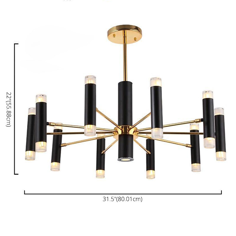 Modern Metal Radial Hanging Chandelier Light Tube Shade Suspension Light in Black