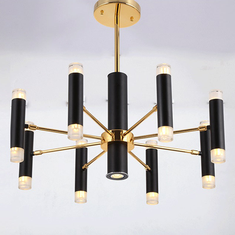 Modern Metal Radial Hanging Chandelier Light Tube Shade Suspension Light in Black