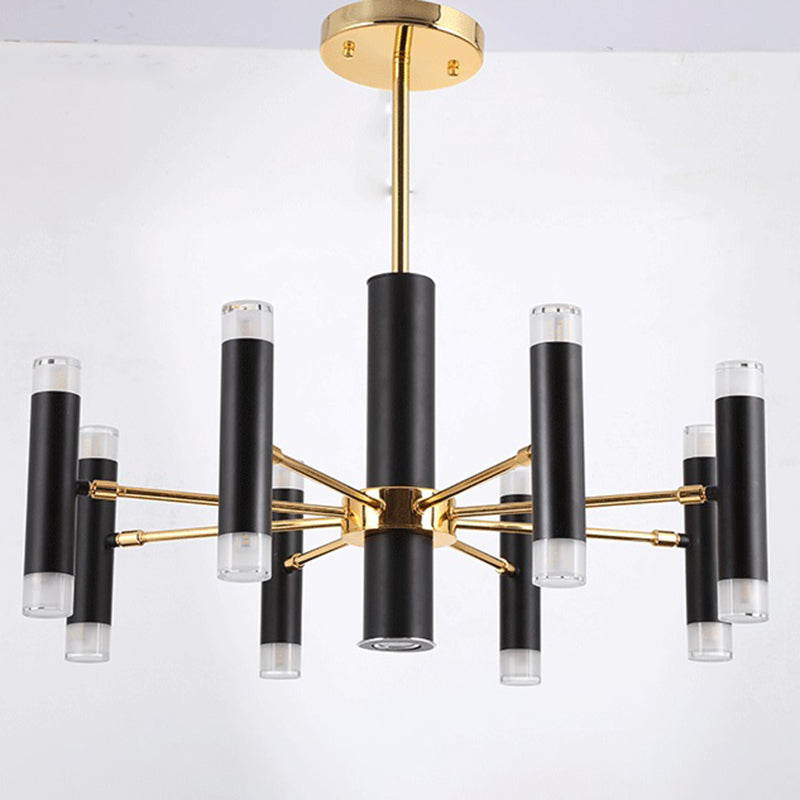 Modern Metal Radial Hanging Chandelier Light Tube Shade Suspension Light in Black