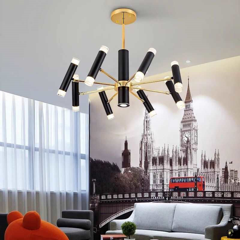 Modern Metal Radial Hanging Chandelier Light Tube Shade Suspension Light in Black