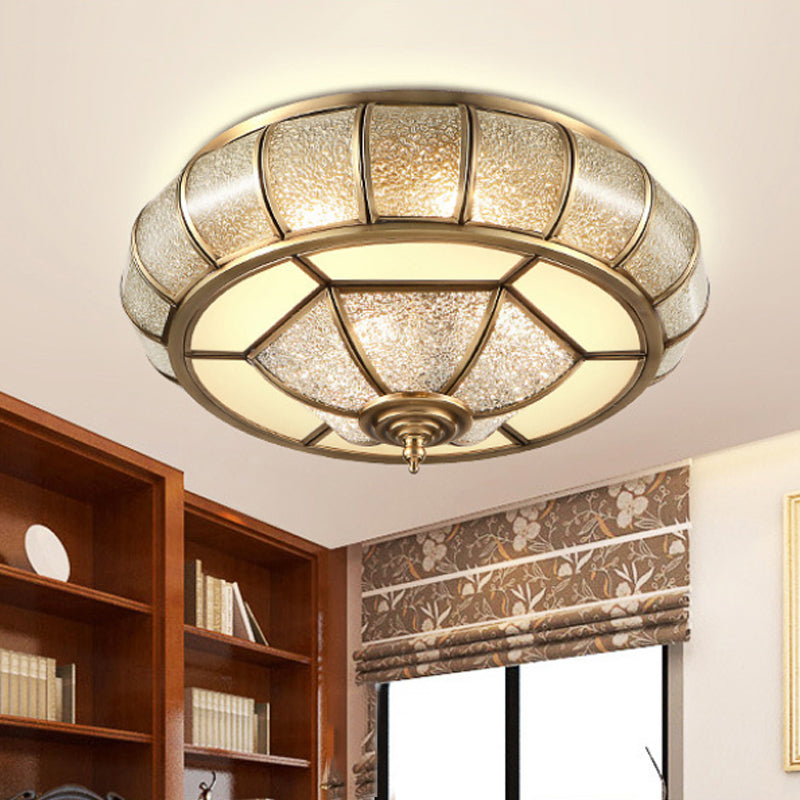 Elliptical Living Room Flush Mount Light Colonial Bubble Glass 3/4 Bulbs Brass Close to Ceiling Lamp