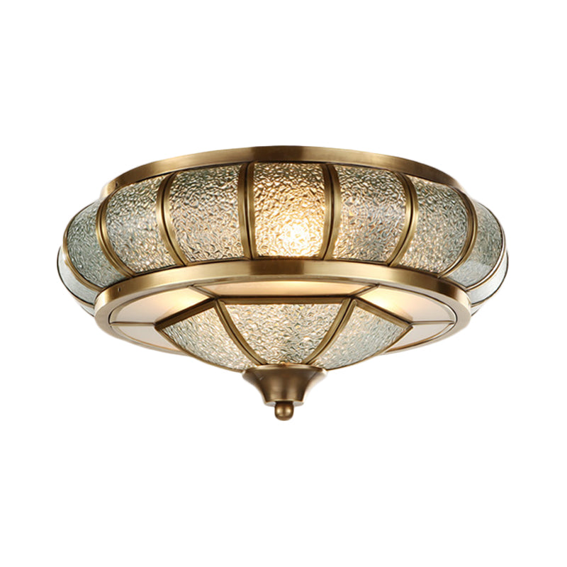 Salle de vie elliptique Flush Mount Light Colonial Bubble Glass 3/4 Bulbs Brass Close to Ceiling Lamp