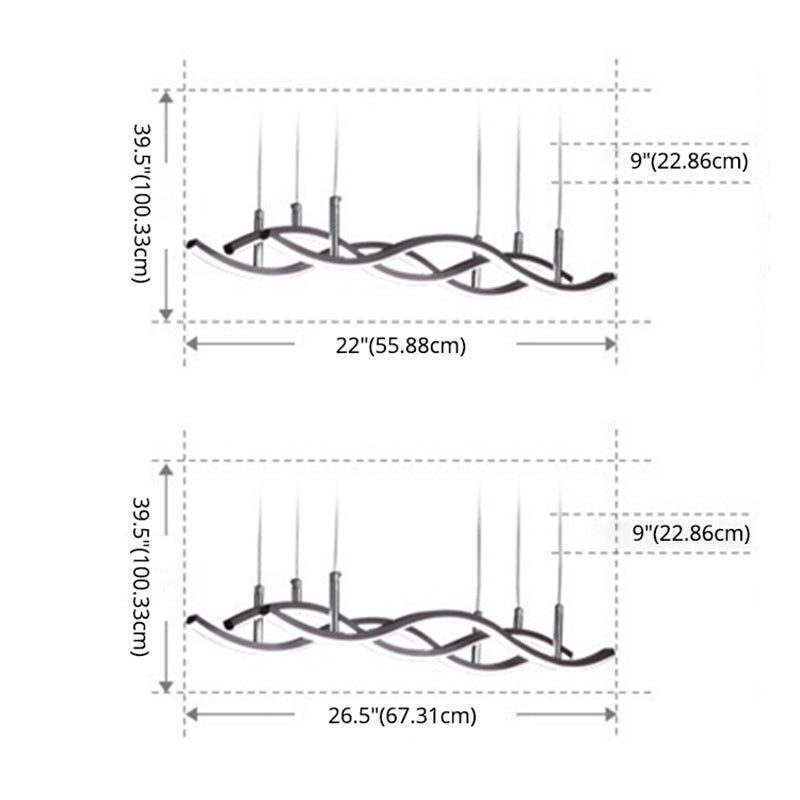 3-Lights Crossed Wave Line LED Chandelier Light Acrylic Shade Modern Simplicity Hanging Lamp with 39" Adjustable Suspension Wire