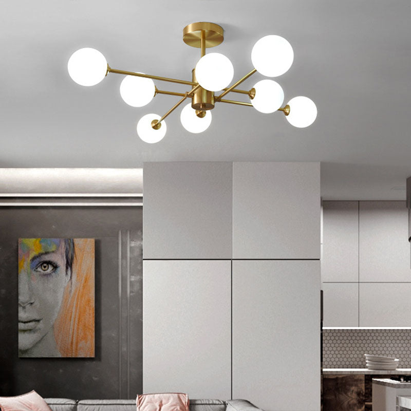 Post-Modern Metal Radial Hanging Chandelier Light Spherical Glass Shade Suspension Light  in Gold