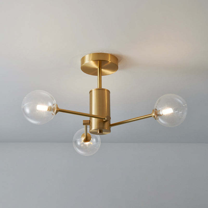 Post-Modern Metal Radial Hanging Chandelier Light Spherical Glass Shade Suspension Light  in Gold