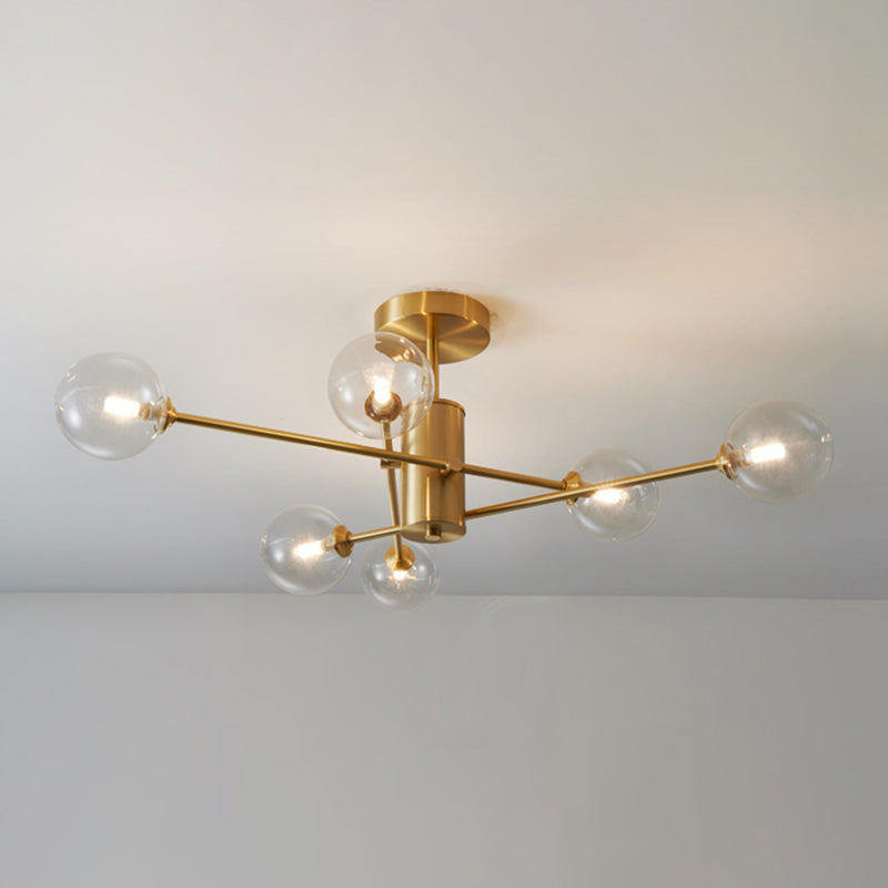 Post-Modern Metal Radial Hanging Chandelier Light Spherical Glass Shade Suspension Light  in Gold