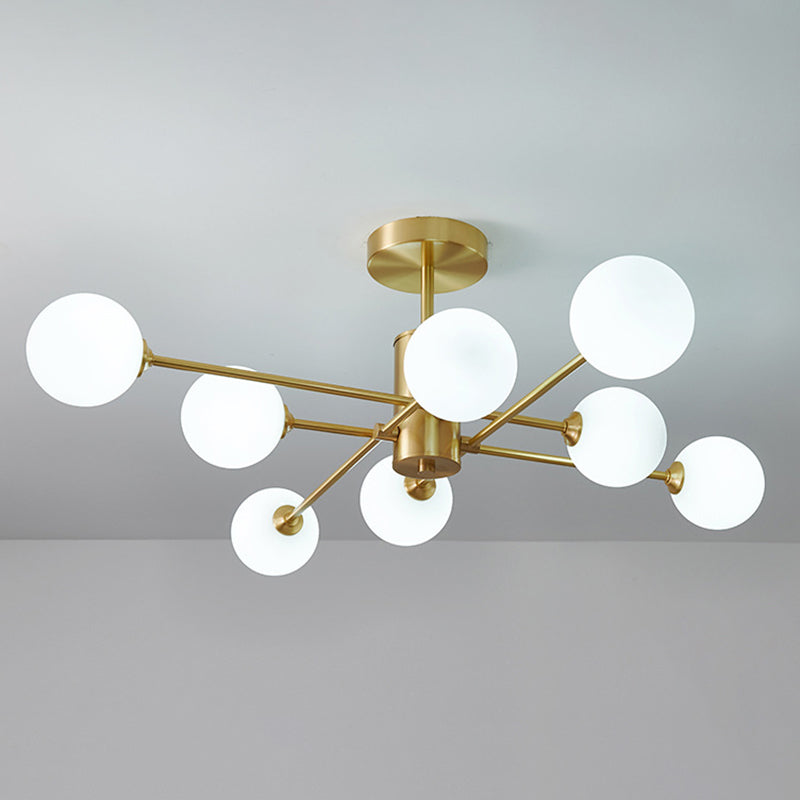 Post-Modern Metal Radial Hanging Chandelier Light Spherical Glass Shade Suspension Light  in Gold