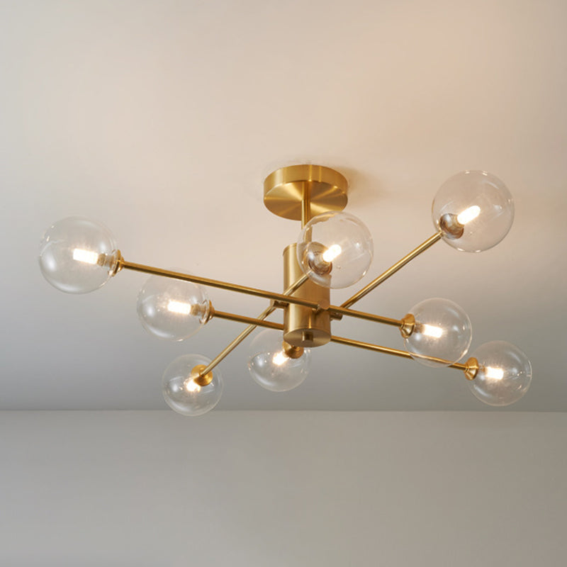 Post-Modern Metal Radial Hanging Chandelier Light Spherical Glass Shade Suspension Light  in Gold