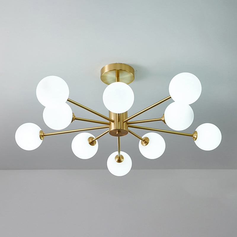 Post-Modern Metal Radial Hanging Chandelier Light Spherical Glass Shade Suspension Light  in Gold