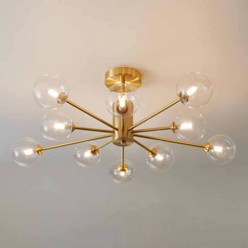 Post-Modern Metal Radial Hanging Chandelier Light Spherical Glass Shade Suspension Light  in Gold