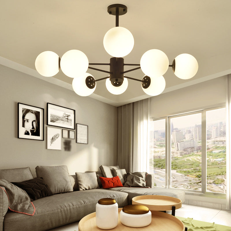 Living Room Chandelier Light Fixture Modern Black Chandelier Lighting with Ball Glass Shade