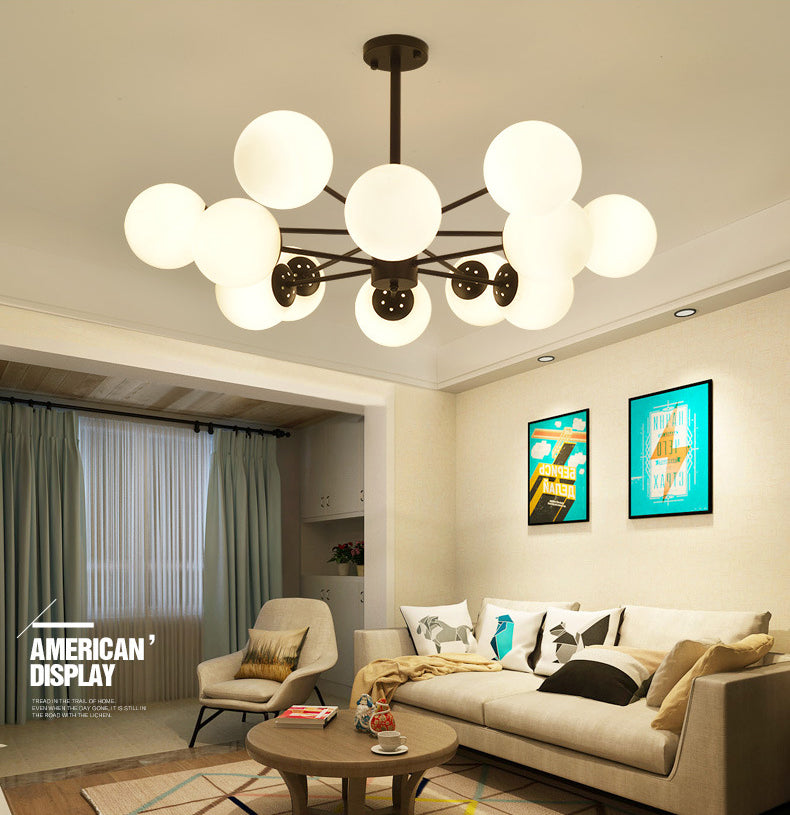 Living Room Chandelier Light Fixture Modern Black Chandelier Lighting with Ball Glass Shade