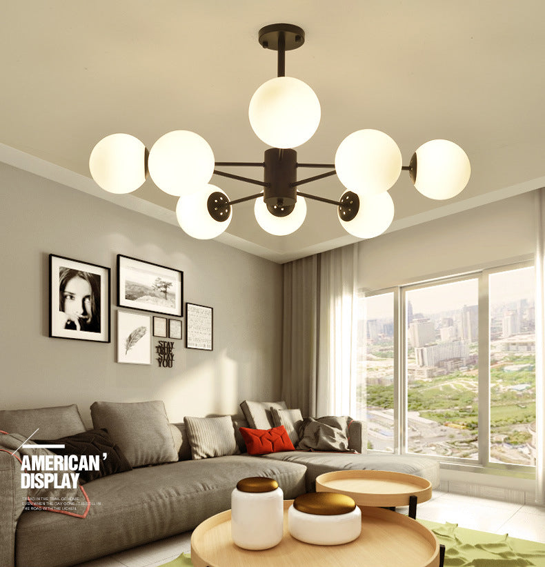 Living Room Chandelier Light Fixture Modern Black Chandelier Lighting with Ball Glass Shade