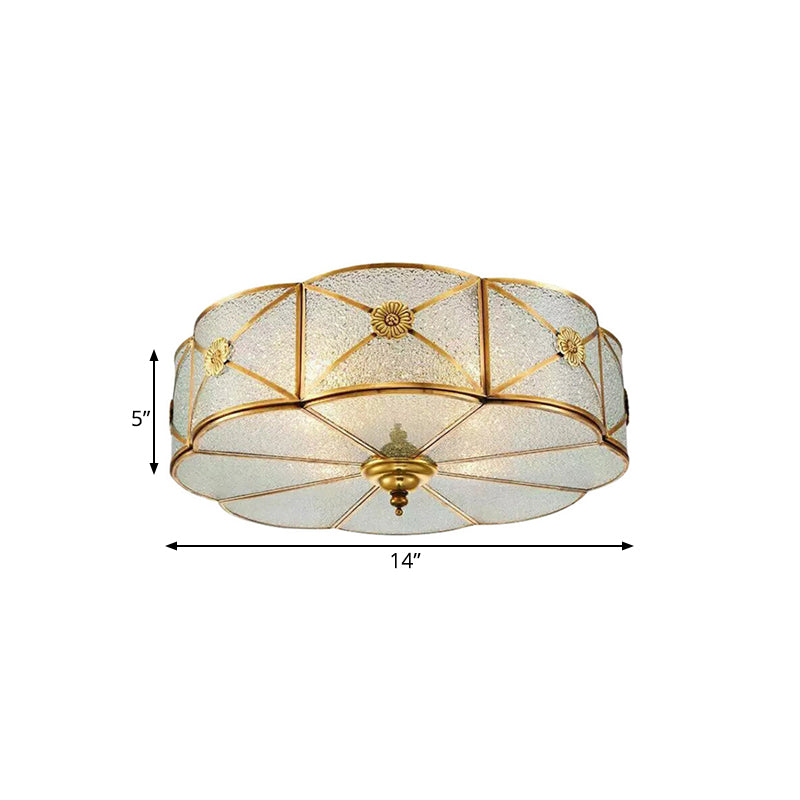 Colonialism Scallop Ceiling Mounted Light 3/4/6 Bulbs Seeded Glass Flush Mount Chandelier in Brass for Bedroom