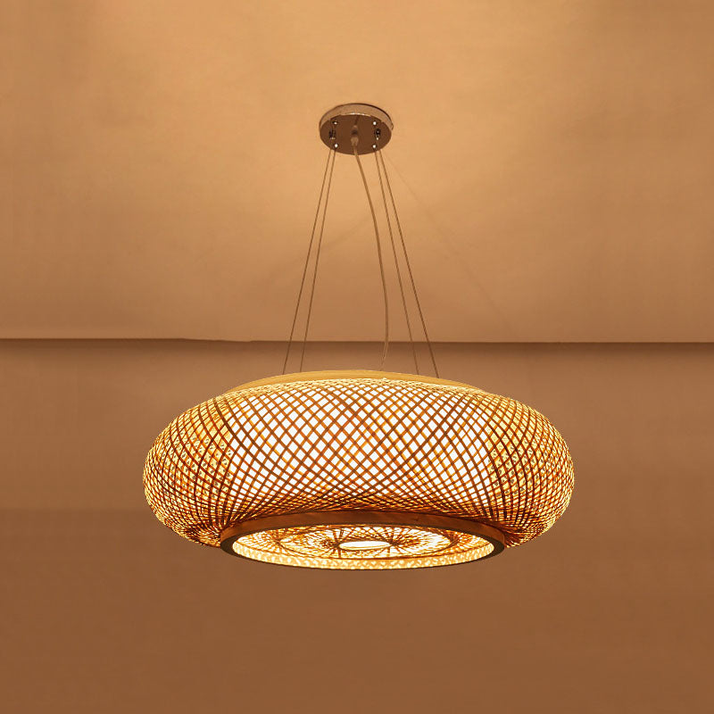 Bambou tissage rond lampe suspendue à suspension en bois chinois luminaire pour chambre à coucher