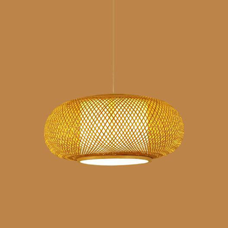 Asian Style Hand-weaving Bamboo Hanging Lamp Lanterns Shaped Single Bulb Lighting Fixture for Restaurant