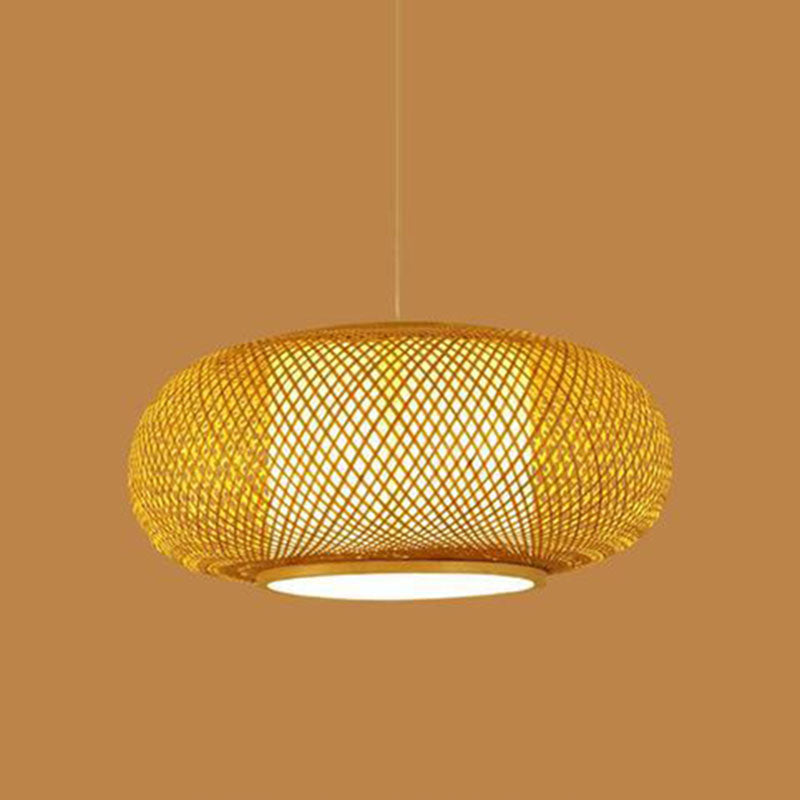 Asian Style Hand-weaving Bamboo Hanging Lamp Lanterns Shaped Single Bulb Lighting Fixture for Restaurant