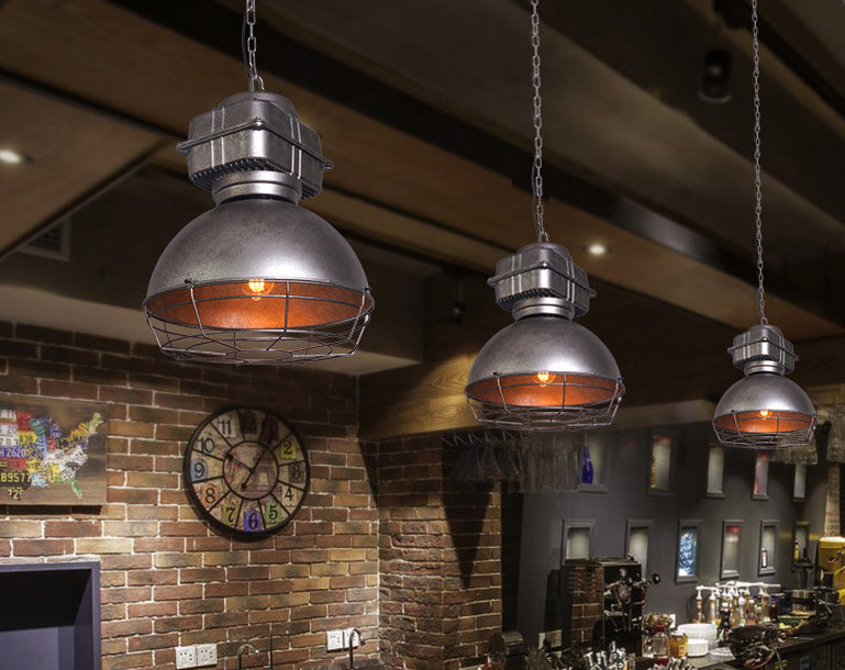 Luce di illuminazione in metallo a forma di luce mineraria retrò da 16 "Lampada sospensione a lampadina singola in stile industriale con catena di sospensione regolabile