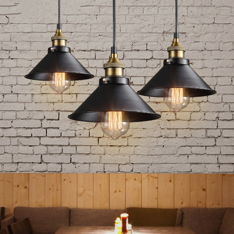 Metal Cone Shaped Hanging Light Fixture Vintage Style Living Room Pendant Light Kit