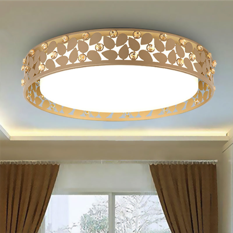 Cylindrical K9 Crystal Flush Mount Contemporary LED Gold Ceiling Lighting  in Remote Control Stepless Dimming/3 Color Light for Bedroom