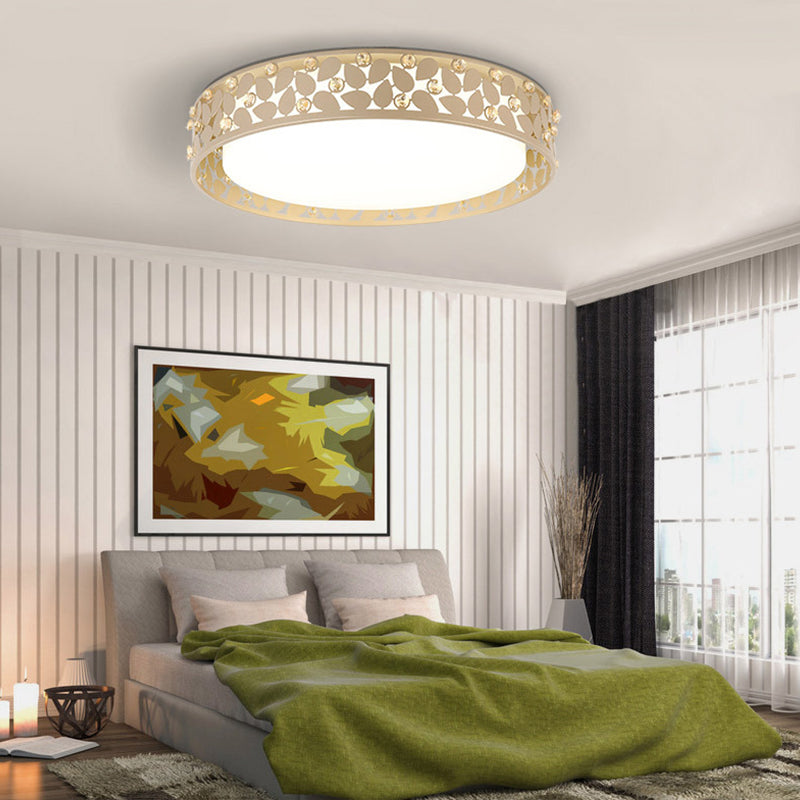 Cylindrical K9 Crystal Flush Mount Contemporary LED Gold Ceiling Lighting  in Remote Control Stepless Dimming/3 Color Light for Bedroom