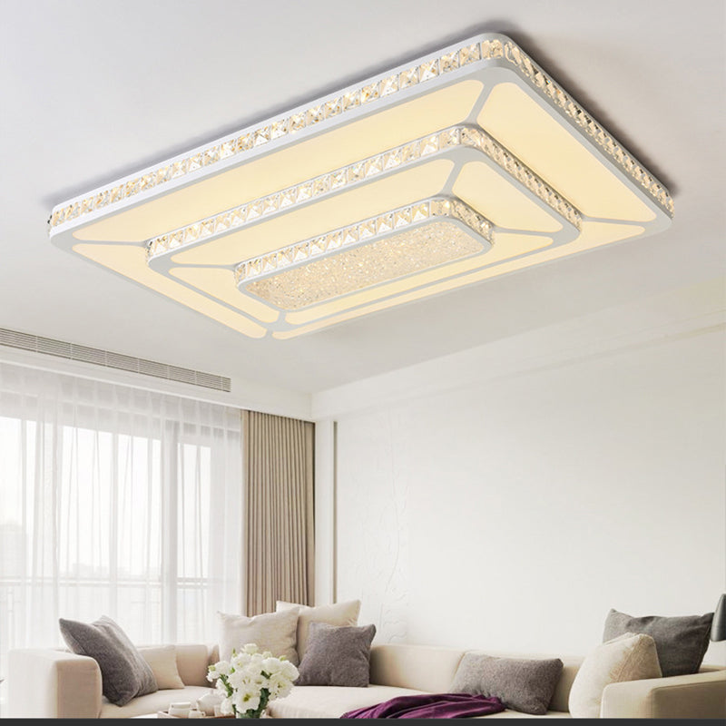 White Rectangle Flushmount Modernism Crystal LED Ceiling Lighting with Acrylic Diffuser