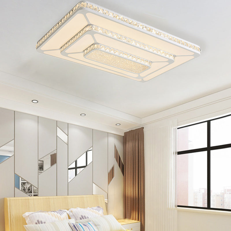 White Rectangle Flushmount Modernism Crystal LED Ceiling Lighting with Acrylic Diffuser