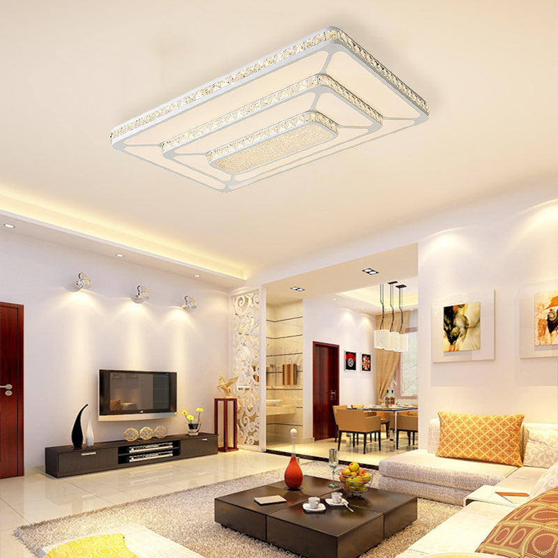 White Rectangle Flushmount Modernism Crystal LED Ceiling Lighting with Acrylic Diffuser