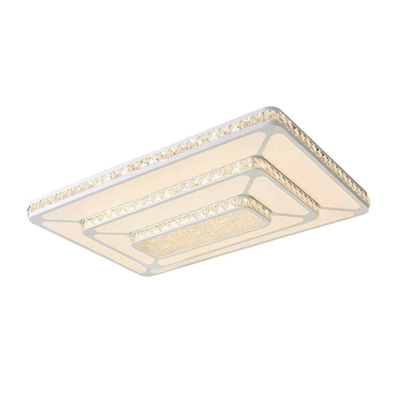 White Rectangle Flushmount Modernism Crystal LED Ceiling Lighting with Acrylic Diffuser