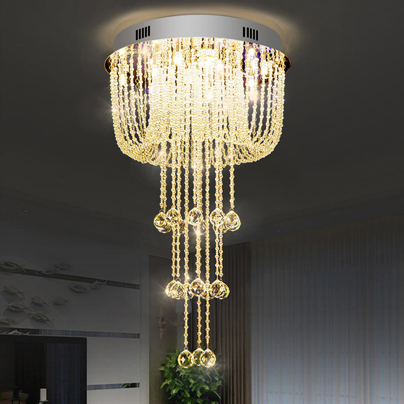 Beaded Living Room Flush Light Fixture Crystal LED Contemporary Flush Mount Ceiling Lighting in Nickel