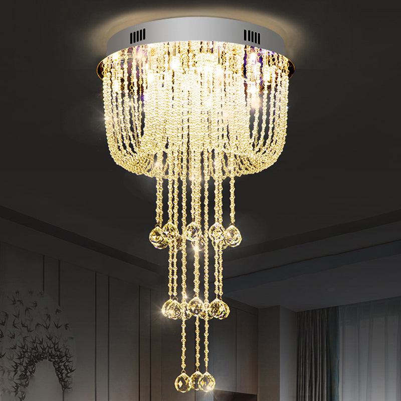 Beaded Living Room Flush Light Fixture Crystal LED Contemporary Flush Mount Ceiling Lighting in Nickel