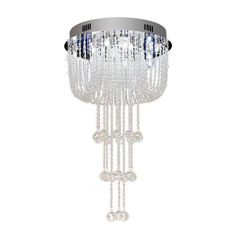 Beaded Living Room Flush Light Fixture Crystal LED Contemporary Flush Mount Ceiling Lighting in Nickel