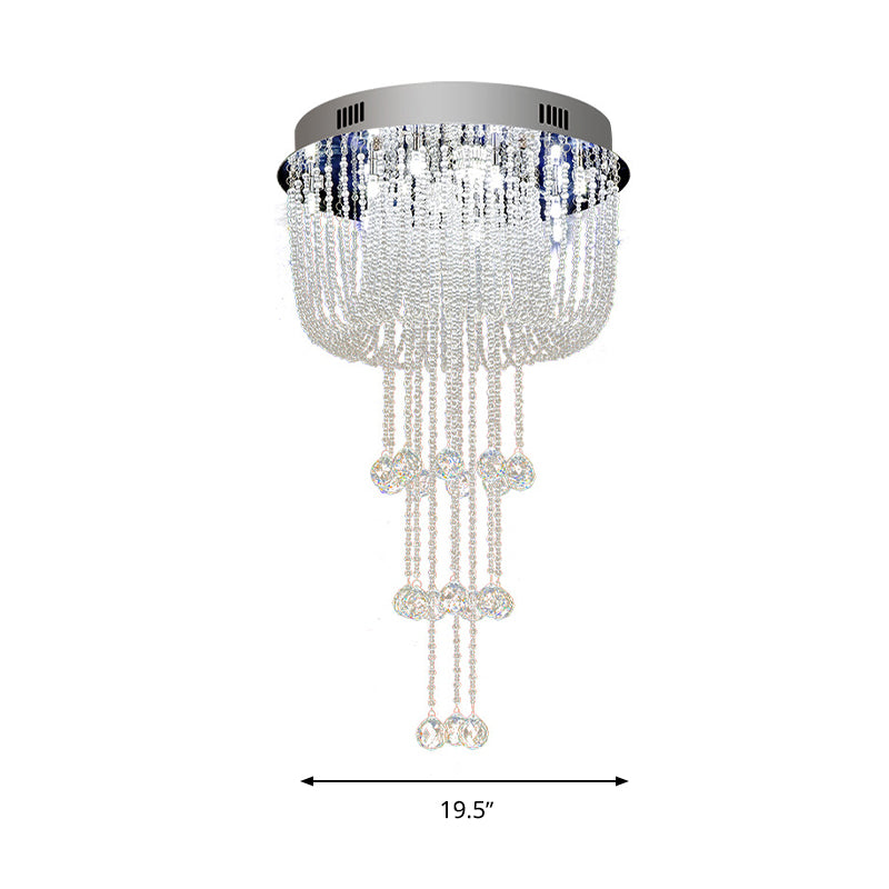 Beaded Living Room Flush Light Fixture Crystal LED Contemporary Flush Mount Ceiling Lighting in Nickel