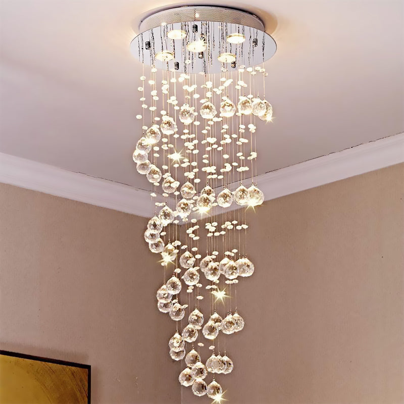 Plafoniera da incasso con sfera di cristallo minimalista a spirale, 5 luci, illuminazione da incasso in nichel