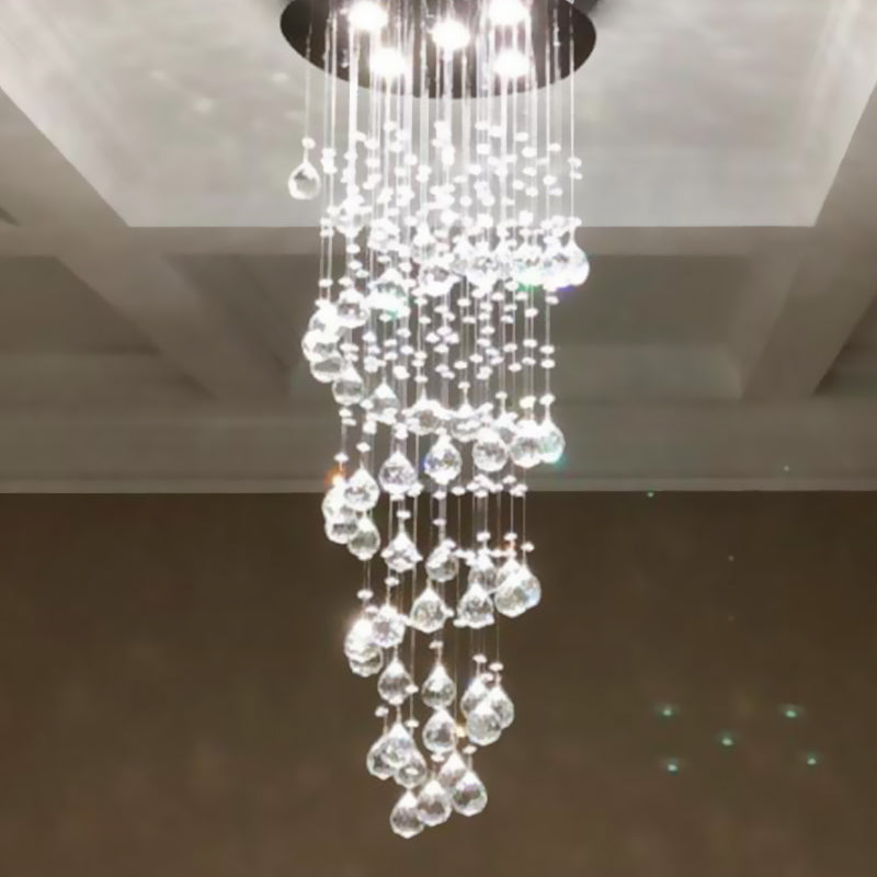 Lámpara de techo empotrada con bola de cristal en espiral minimalista, 5 luces, iluminación empotrada en níquel