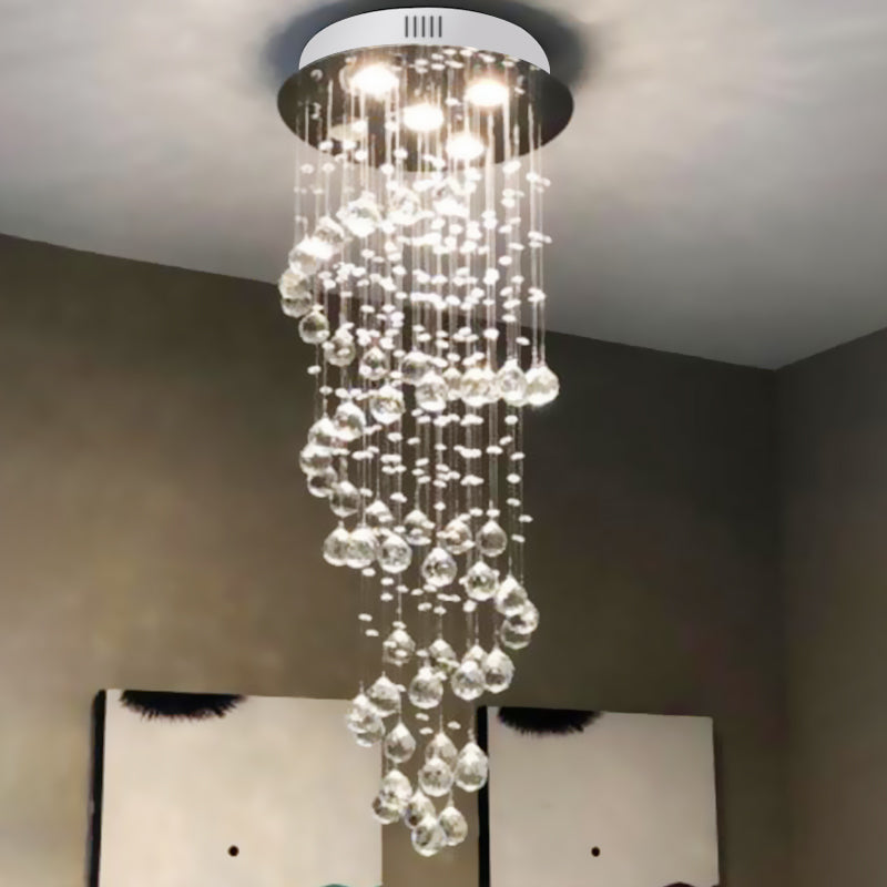 Minimalist Spiral Crystal Ball Flush Mount Ceiling Light 5 Lights Flushmount Lighting in Nickel