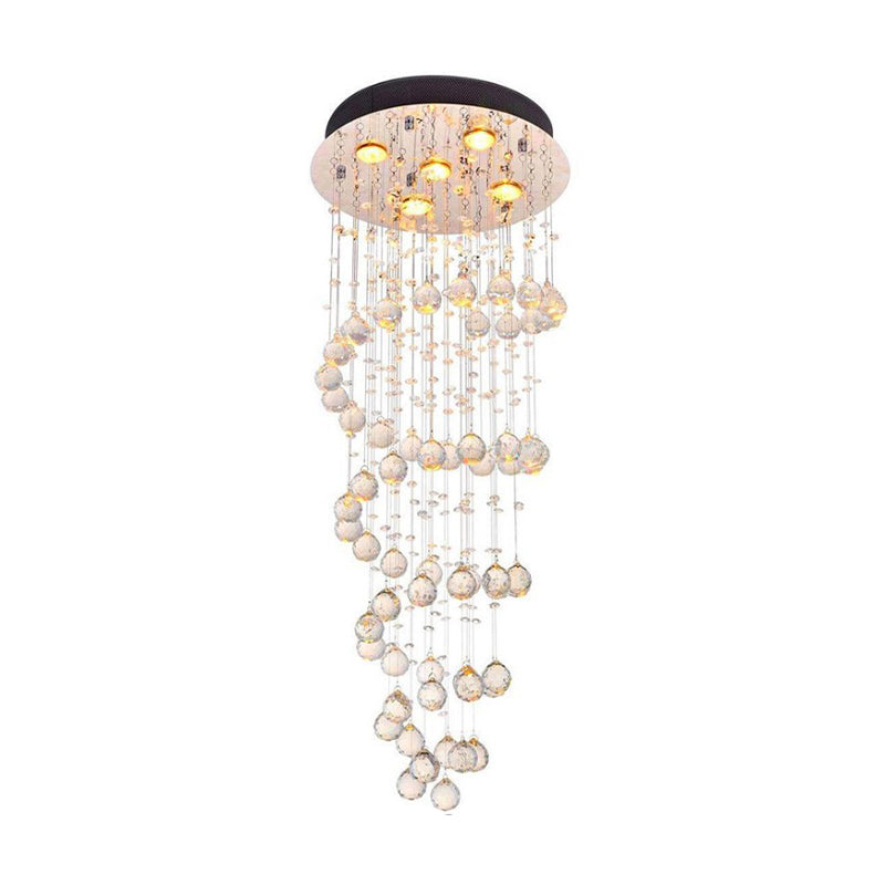 Minimalist Spiral Crystal Ball Flush Mount Ceiling Light 5 Lights Flushmount Lighting in Nickel