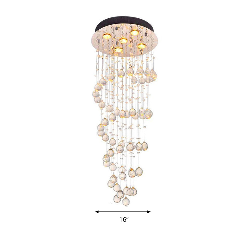 Minimalist Spiral Crystal Ball Flush Mount Ceiling Light 5 Lights Flushmount Lighting in Nickel