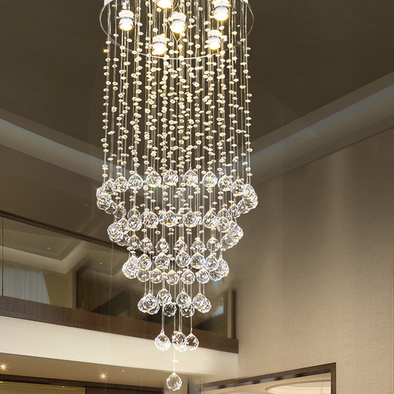 Crystal Beaded Flush Light Fixture Minimalist 6 Lights Nickel Flush Mount Lighting