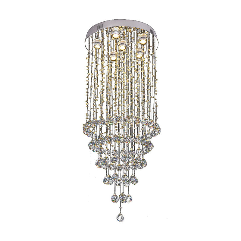 Crystal Beaded Flush Light Fixture Minimalist 6 Lights Nickel Flush Mount Lighting