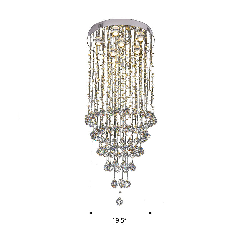 Crystal Beaded Flush Light Fixture Minimalist 6 Lights Nickel Flush Mount Lighting