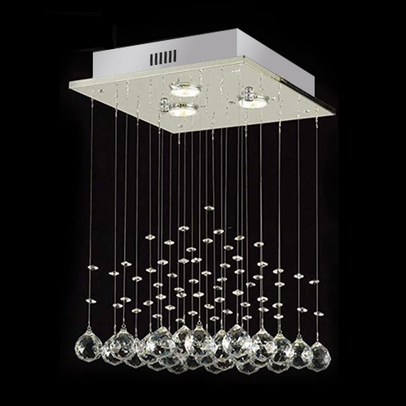 Luminaire encastré carré minimaliste boule de cristal 3 lumières plafonnier de salon en nickel