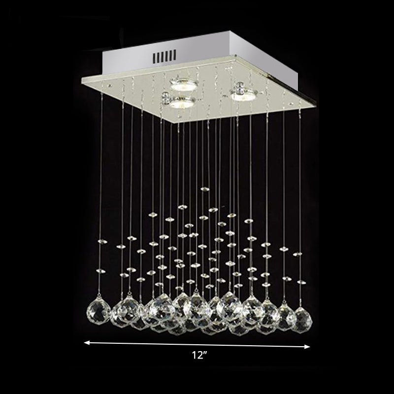 Luminaire encastré carré minimaliste boule de cristal 3 lumières plafonnier de salon en nickel