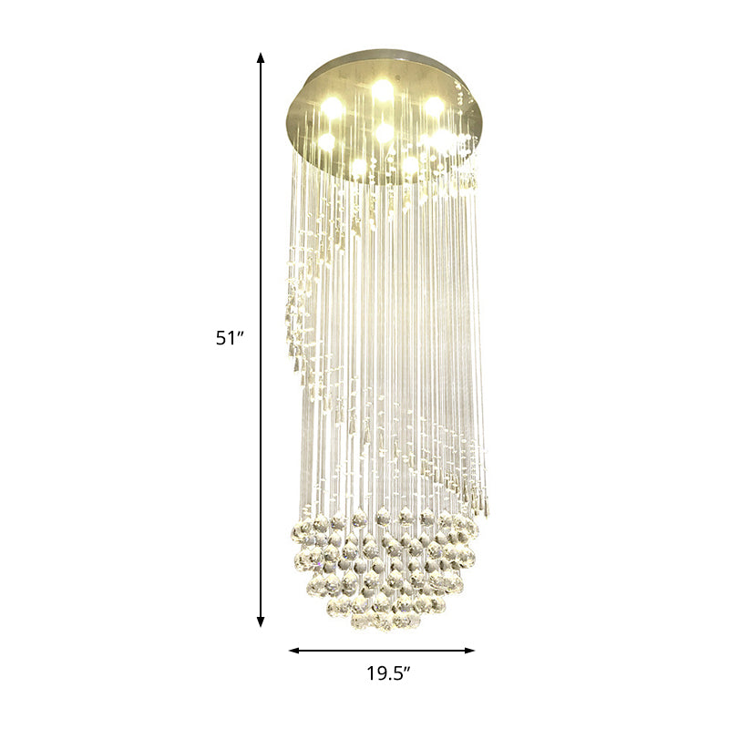 Iluminación empotrada en espiral de níquel, lámpara empotrada minimalista con bola de cristal de 6 luces