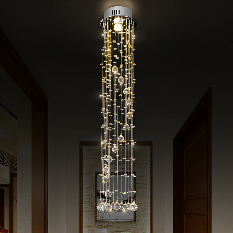 Cylinder Crystal Ball Flush Ceiling Light Fixture Modern Style 1 Light Nickel Flush Mount