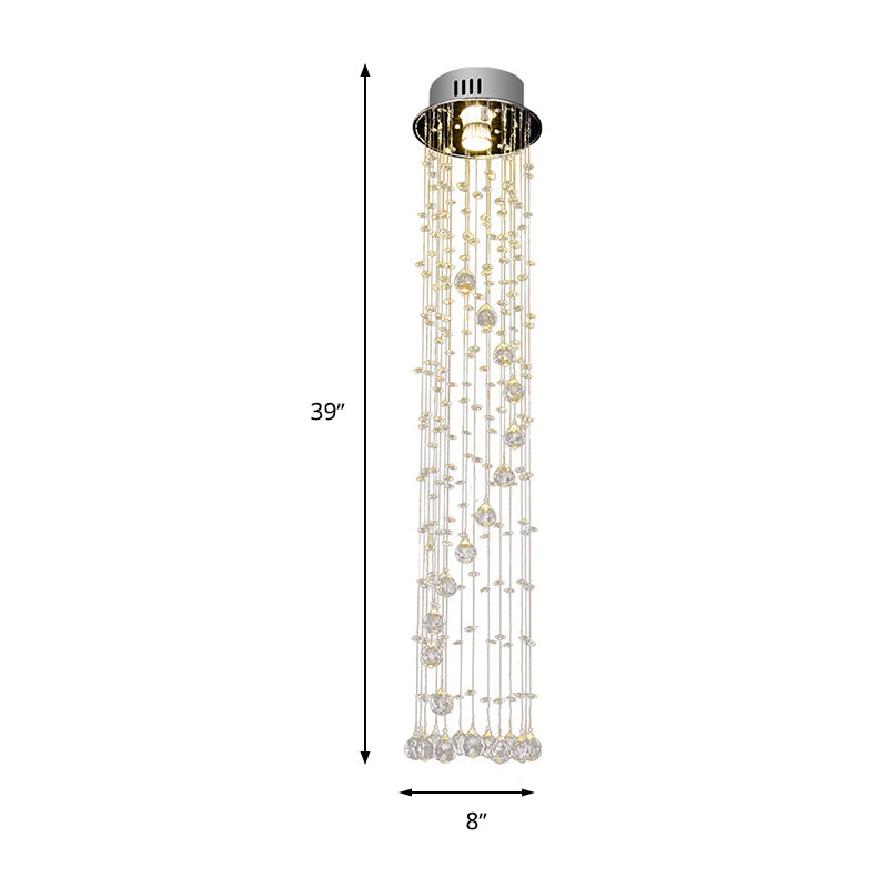 Cylinder Crystal Ball Flush Ceiling Light Fixture Modern Style 1 Light Nickel Flush Mount