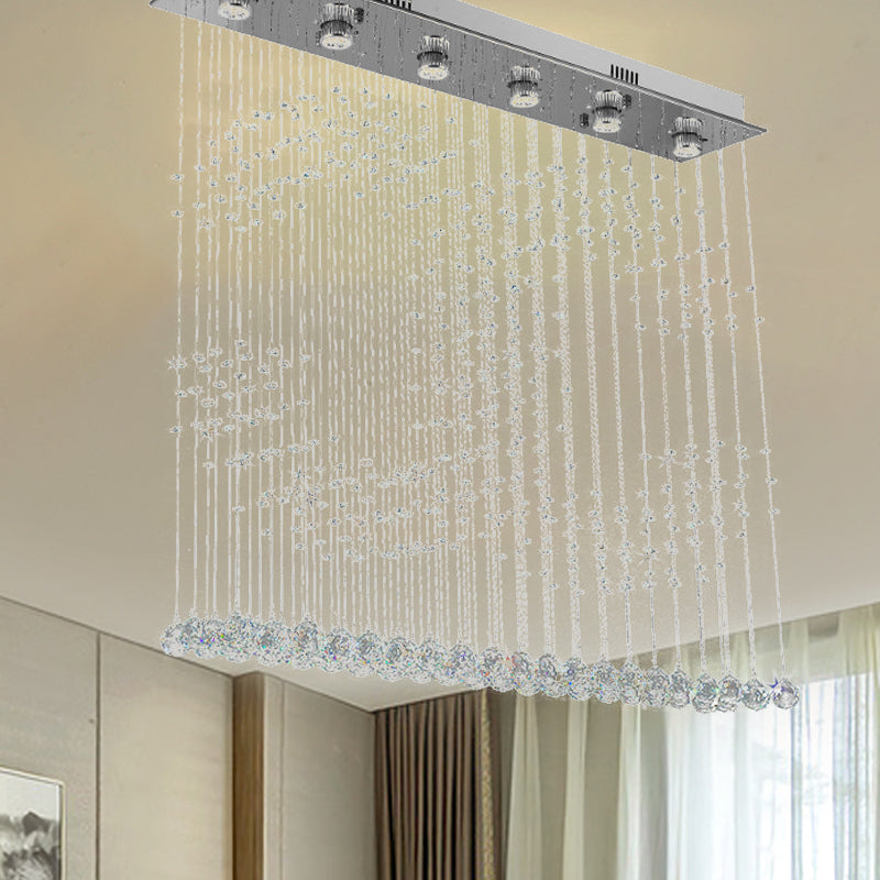 Double C Shaped Crystal Ball Flush Mount Light 6 Lights Nickel Ceiling Lighting for Bedroom