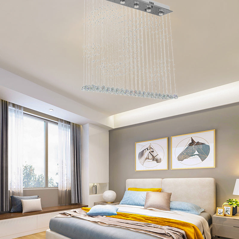 Double boule de cristal en forme de C, plafonnier à 6 lumières en Nickel, éclairage de plafond pour chambre à coucher