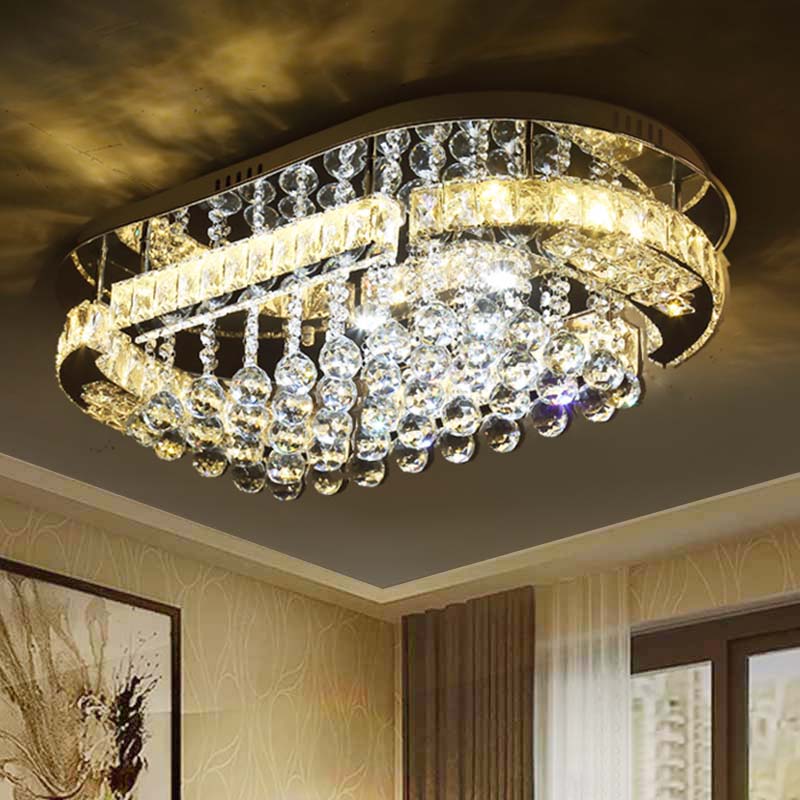 Crystal Ball Oval Flush Mount Lighting Minimalist LED Flush Light Fixture in Chrome